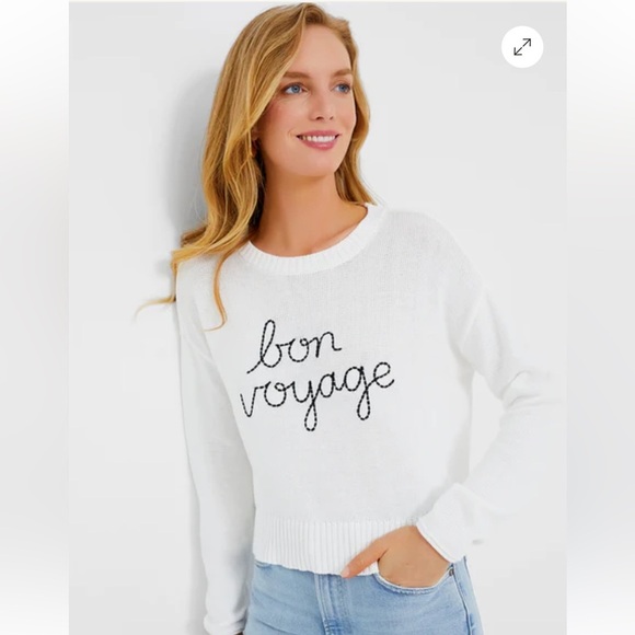 Z supply white cotton Bon Voyage crewneck embroidered sweater size Large - Picture 1 of 8